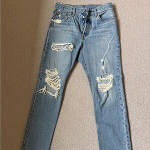 Levi's Light Blue Distressed Straight Leg Jeans